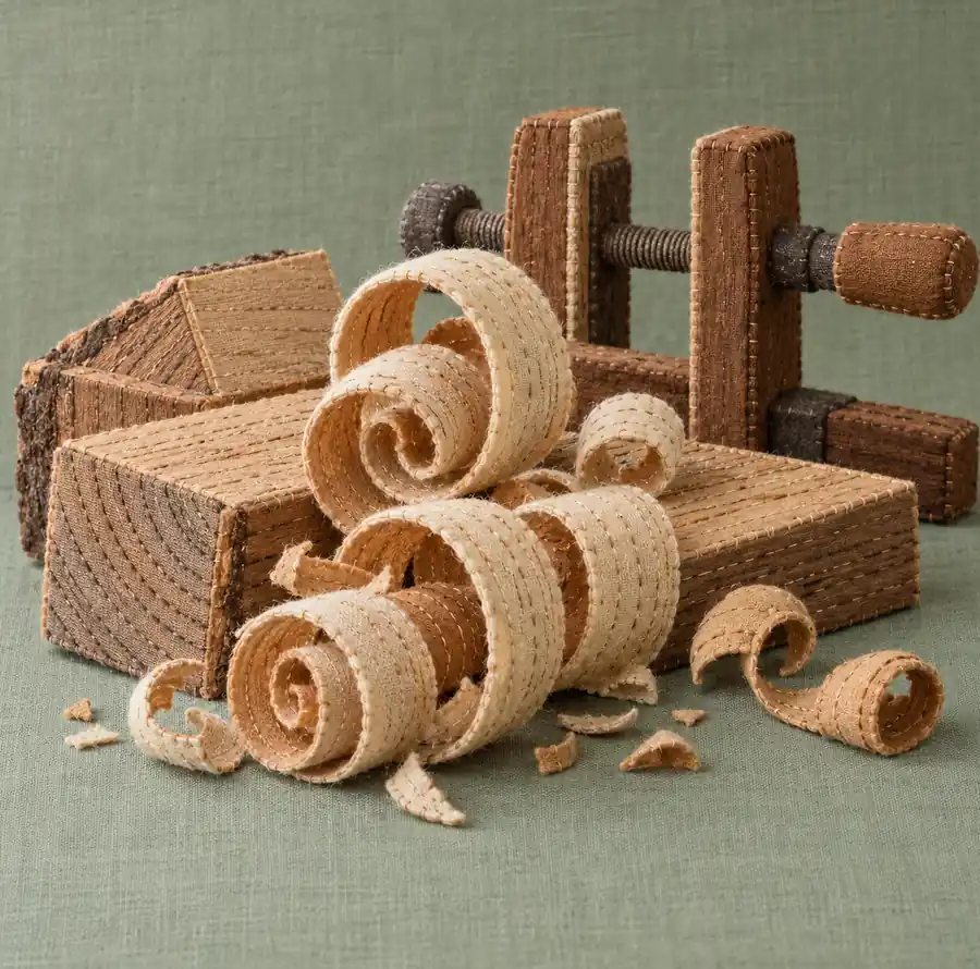Illustration of woodworking businesses equipment and workspace