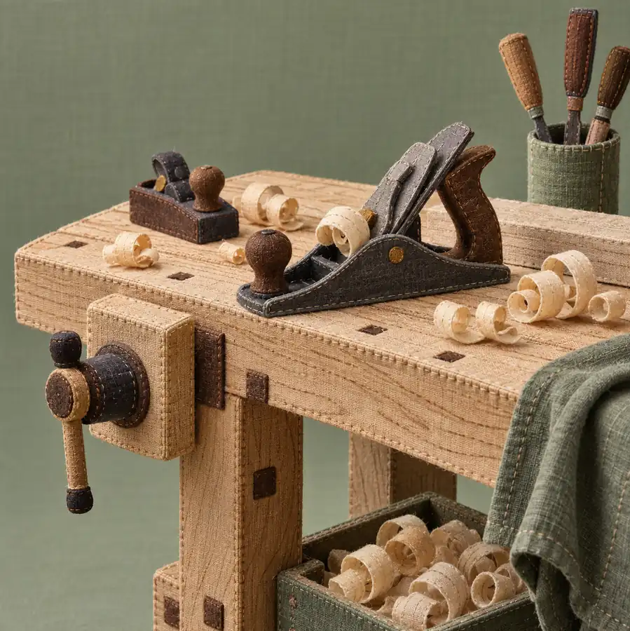 Illustration of woodworking businesses equipment and workspace